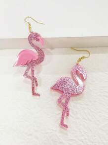 1pair Fashion Glitter Flamingo Dangle Earrings For Women For Daily Decoration - Multicolor - View 4
