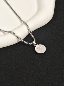 1 pieza collar de abalorio redondo con patrón de árbol a la moda para hombre para decoración diaria joyería de cobre - Plateado - Ver 1