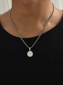 1 pieza collar de abalorio redondo con patrón de árbol a la moda para hombre para decoración diaria joyería de cobre - Plateado - Ver 2