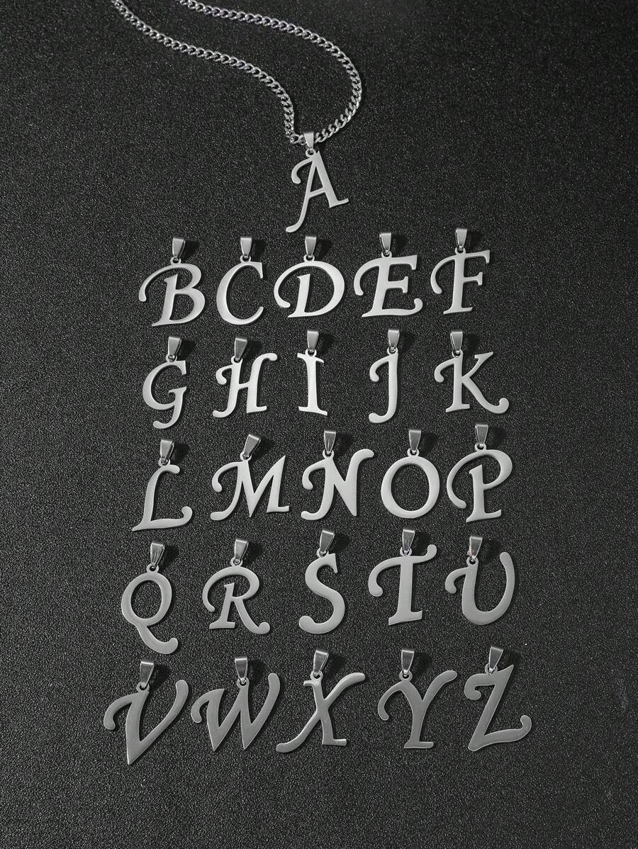 1 mặt dây chuyền chữ cái tối giản cho nam để trang trí hàng ngày - Bạc - Xem 1