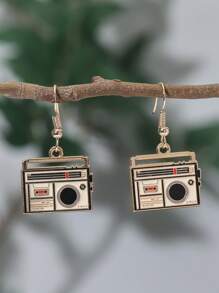 1對復古鋅合金收音機耳墜適合女士適合派對 - 金色 - 查看 1