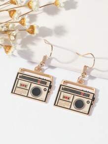 1對復古鋅合金收音機耳墜適合女士適合派對 - 金色 - 查看 2