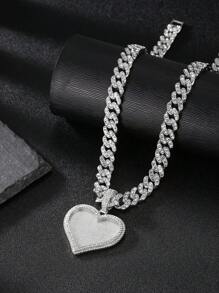 Một chiếc vòng cổ mặt dây chuyền hình trái tim đính đá phong cách Hip-Hop phù hợp để trang trí hàng ngày cho nam giới - Bạc - Xem 1