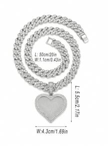 Một chiếc vòng cổ mặt dây chuyền hình trái tim đính đá phong cách Hip-Hop phù hợp để trang trí hàng ngày cho nam giới - Bạc - Xem 4