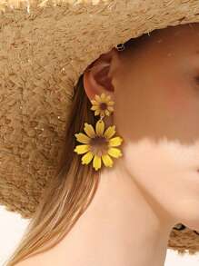 1 đôi bông tai hình hoa hướng dương thời trang dành cho nữ để trang trí hàng ngày - Màu vàng - Xem 1