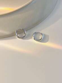 1 Đôi Thời Trang Tối Giản Đôi Khuyên Tai Vòng Cho Nữ Trang Trí Hàng Ngày Trang Sức Đồng - Bạc - Xem 2