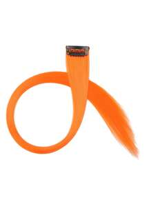 10片彩色夹式接发，20英寸直发合成假发，夹式假发片，适用于万圣节装扮、圣诞节、派对、音乐节、新年礼物，女士（红色） - 橘色 - 查看 7