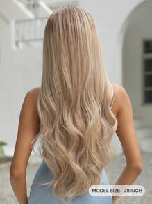 Tóc giả dài 28 inch, màu nâu ombre, xoăn gợn sóng, rẽ ngôi giữa, tóc xoăn vàng nhạt, phù hợp cho nữ giới sử dụng hàng ngày, dự tiệc, cosplay và các dịp khác. (Lưu ý khi sử dụng và bảo quản, do ánh sáng và góc chụp, sản phẩm thực tế có thể có sự khác biệt nhỏ về màu sắc so với hình ảnh.) - Ombre - Xem 4