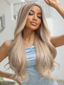 Tóc giả dài 28 inch, màu nâu ombre, xoăn gợn sóng, rẽ ngôi giữa, tóc xoăn vàng nhạt, phù hợp cho nữ giới sử dụng hàng ngày, dự tiệc, cosplay và các dịp khác. (Lưu ý khi sử dụng và bảo quản, do ánh sáng và góc chụp, sản phẩm thực tế có thể có sự khác biệt nhỏ về màu sắc so với hình ảnh.) - Ombre - Xem 5