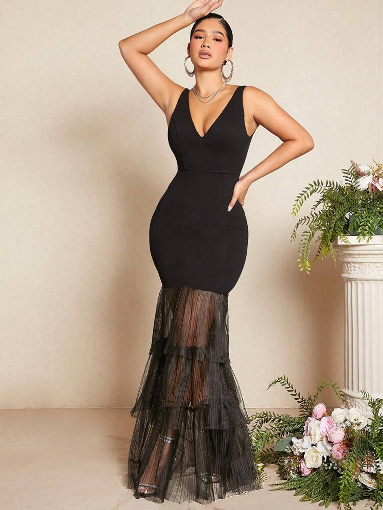 Contrast Layered Mermaid Hem Dress