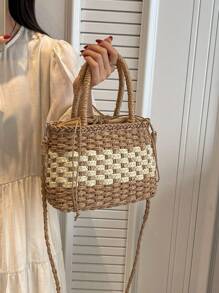 抽繩草編包編織細節