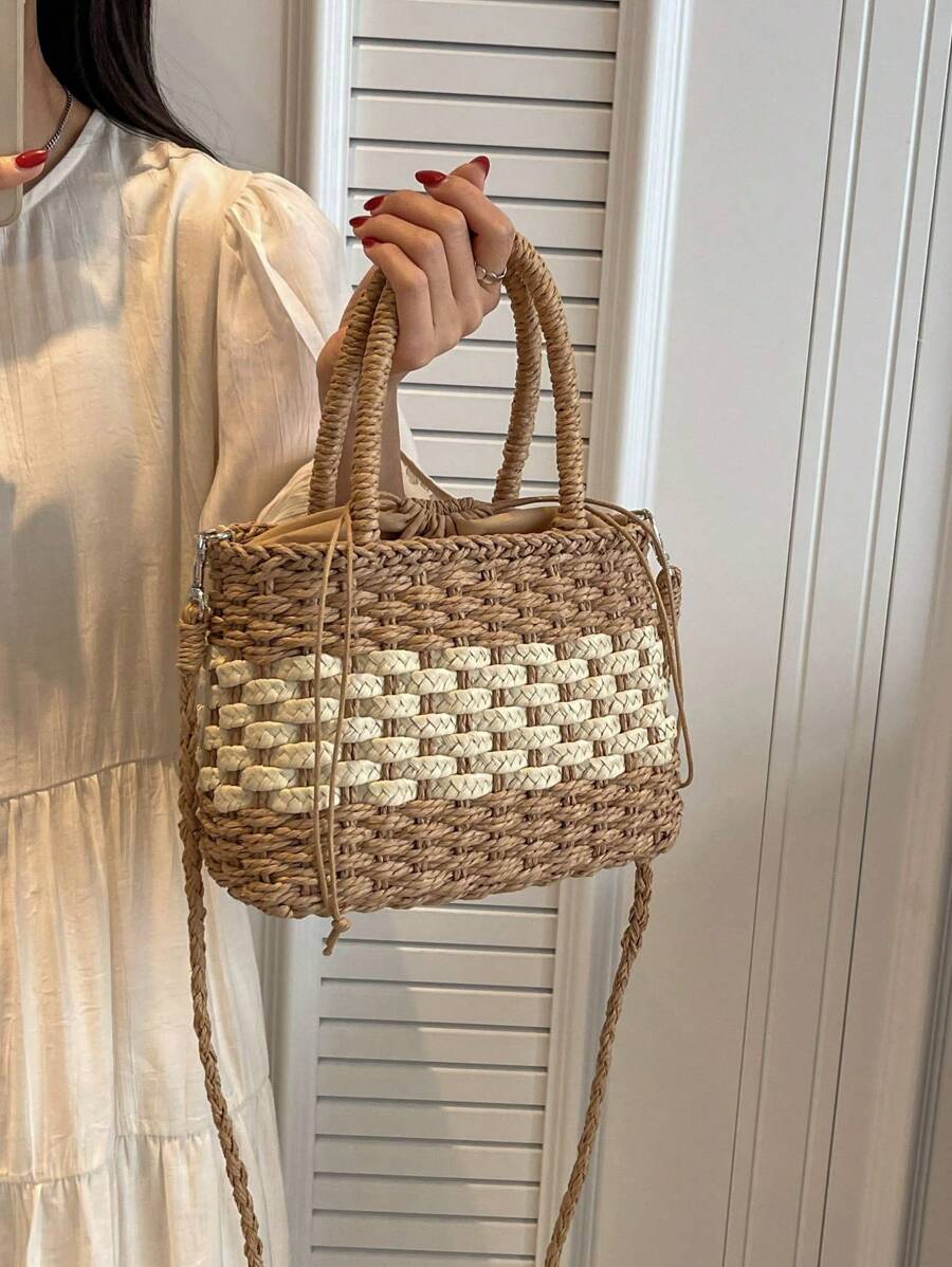 抽繩草編包編織細節