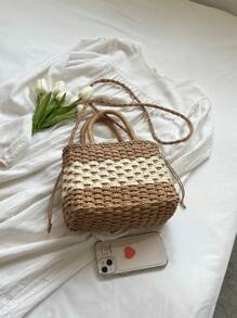 抽繩草編包編織細節