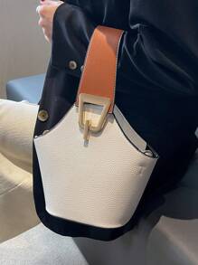 Fashionable And Versatile Handbag With Contrasting Colors, Portable And Adjustable Shoulder Strap With Metal Decoration, Crossbody Bag, Elegant, Simple Shoulder Bag, Suitable For Business Trips, Commuting, Work, Going Out, Dating, And Shopping. - White - View 2