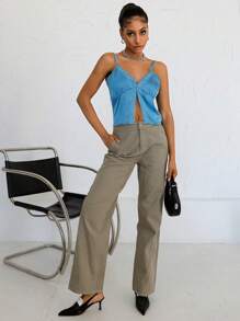 SHEIN Solid Straight Leg Jeans - Army Green - View 4