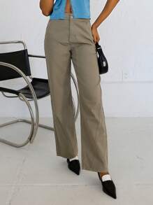 SHEIN Solid Straight Leg Jeans - Army Green - View 7