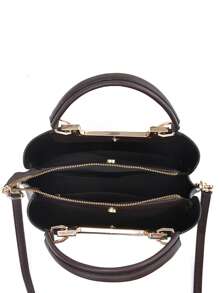 复古图案水桶包经典斜挎包简约百搭女士上班包字母图案方形包双手柄PU材质适合女性、职场新秀和白领人士，最佳母亲节礼物创意，母亲节礼物，妈妈礼物，妈妈必备品，外出妈妈包 - 彩色 - 查看 5