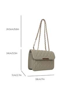 Mini Square Bag Quilted Chain Flap PU - Green - View 3