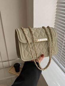 Mini Square Bag Quilted Chain Flap PU - Green - View 4