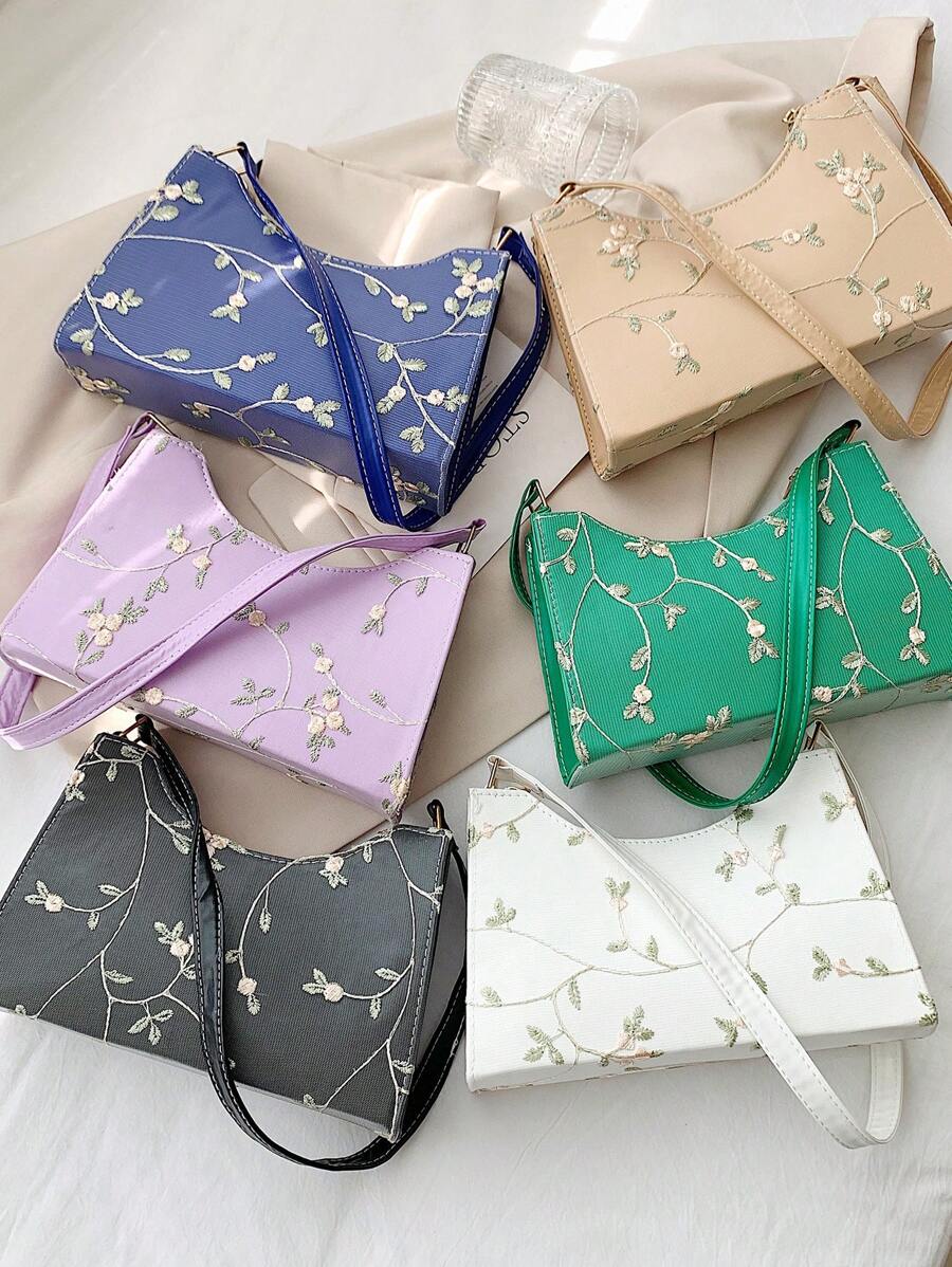 1 件带拉链开合的刺绣时尚单肩包，适合女性日常装扮 - 白色 - 查看 1