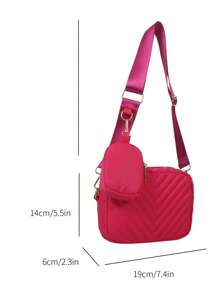 Mini Square Bag With Coin Purse Nylon Chevron Neon Pink Funky - Hot Pink - View 3