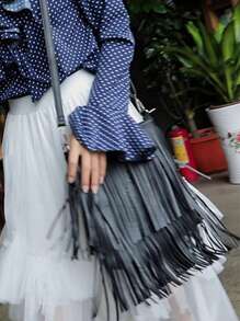 Fringe Decor Square Bag Small Black - Black - View 2