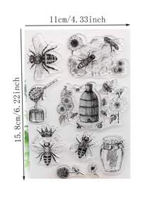 1pc Bee & Flower Pattern Transparent Stamp, Simple Multi-purpose Seal For Scrapbooking, Card Making, DIY Craft - Black - View 2