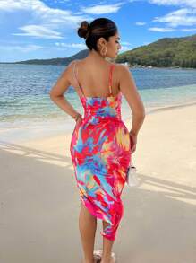 SHEIN SXY Bộ đồ hai mảnh nữ Bất đối xứng xoắn lại Tách cao Cà vạt nhuộm Boho - Nhiều màu - Xem 3