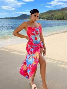 SHEIN SXY Bộ đồ hai mảnh nữ Bất đối xứng xoắn lại Tách cao Cà vạt nhuộm Boho - Nhiều màu - Xem 5