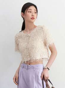 DAZY Blusa de manga corta para dama, para fiestas y eventos escolares - Albaricoque - Ver 2