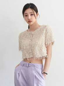 DAZY Blusa de manga corta para dama, para fiestas y eventos escolares - Albaricoque - Ver 4