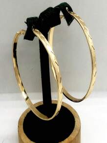 1pair Fashionable Textured Hoop Earrings For Women For Daily Decoration - Yellow Gold - View 1