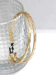1pair Fashionable Textured Hoop Earrings For Women For Daily Decoration - Yellow Gold - View 2