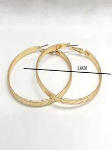 1pair Fashionable Textured Hoop Earrings For Women For Daily Decoration - Yellow Gold - View 3
