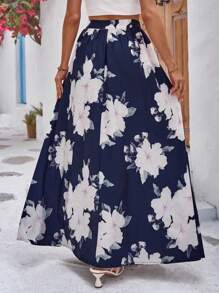 Breezaya Falda con estampado floral maxi - azul real - Ver 3