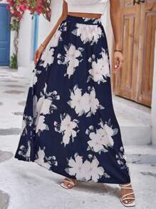 Breezaya Falda con estampado floral maxi - azul real - Ver 1