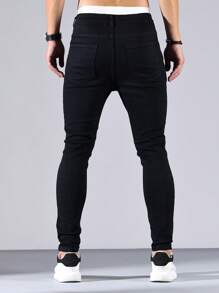 Manfinity LEGND Men Cotton Ripped Frayed Skinny Jeans - Black - View 2