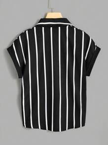 INAWLY Blusa de manga tipo murciélago con estampado a rayas, blusas de manga corta