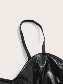 ROMWE Grunge Punk Bộ đồ liền thân dây nịt da PU Goth với 1 cặp Garter chân, đồ lót - màu đen - Xem 3