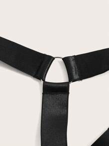 ROMWE Grunge Punk Bộ đồ liền thân dây nịt da PU Goth với 1 cặp Garter chân, đồ lót - màu đen - Xem 4