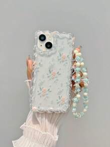 夏季花卉圖案透明防墜手機殼,配搭手機掛繩 - 彩色 - 查看 2