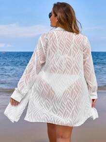 SHEIN Swim Curve Plus Button Front Split Hem Kimono - White - View 2