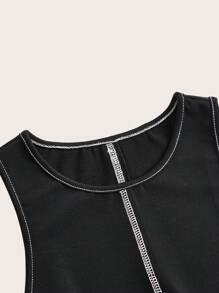SHEIN ICON 大碼拼接頂針緊身洋裝 - 黑色 - 查看 5