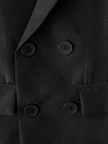 SHEIN Young Boy Solid Tee & Double Breasted Vest Coat & Trousers - Black - View 3