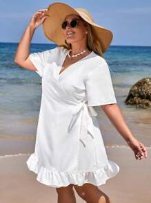 Swim Lushoire Vestido bajo con fruncido con nudo lateral - Blanco - Ver 1