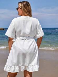 Swim Lushoire Vestido bajo con fruncido con nudo lateral - Blanco - Ver 2
