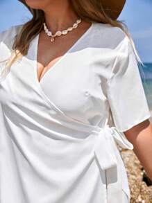 Swim Lushoire Vestido bajo con fruncido con nudo lateral - Blanco - Ver 4