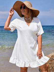 Swim Lushoire Vestido bajo con fruncido con nudo lateral - Blanco - Ver 5