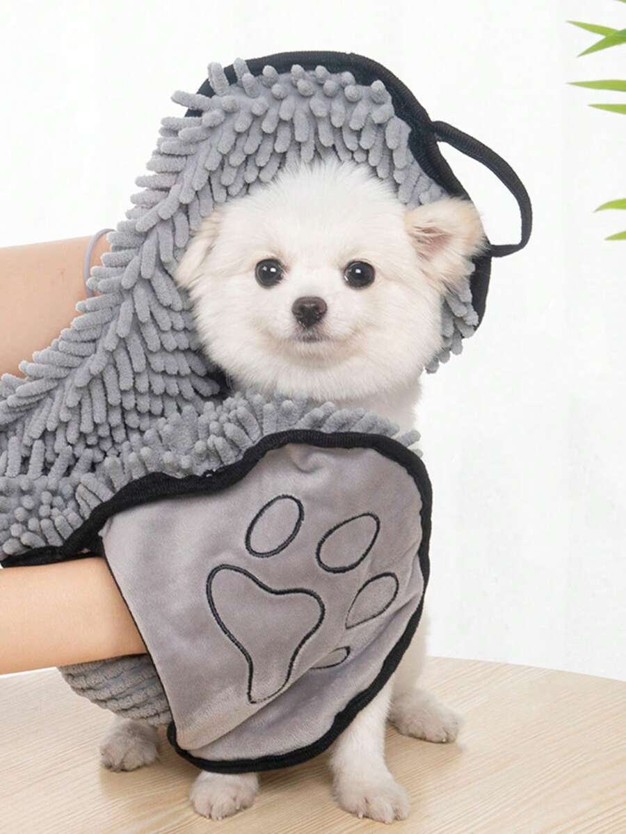 1pc Polyester Paw Embroidered Pet Towel For Dog And Cat For Shower