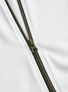 SHEIN ICON Y2k Summer 3 Colors Blocking Slim Fit Short Sleeve T-Shirt With Front Zipper And Stand Collar - White - View 7